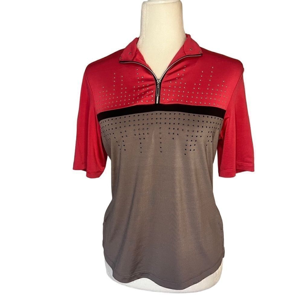 Jamie Sadock Golf Shirt. Pink and Grey with 1/4 Zipper. Short Sleeves. Sz Small